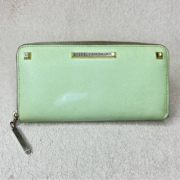Rebecca Minkoff Saffiano Leather Zip Women’s Wallet-Mint Green-Designer-Luxury - Picture 1 of 12